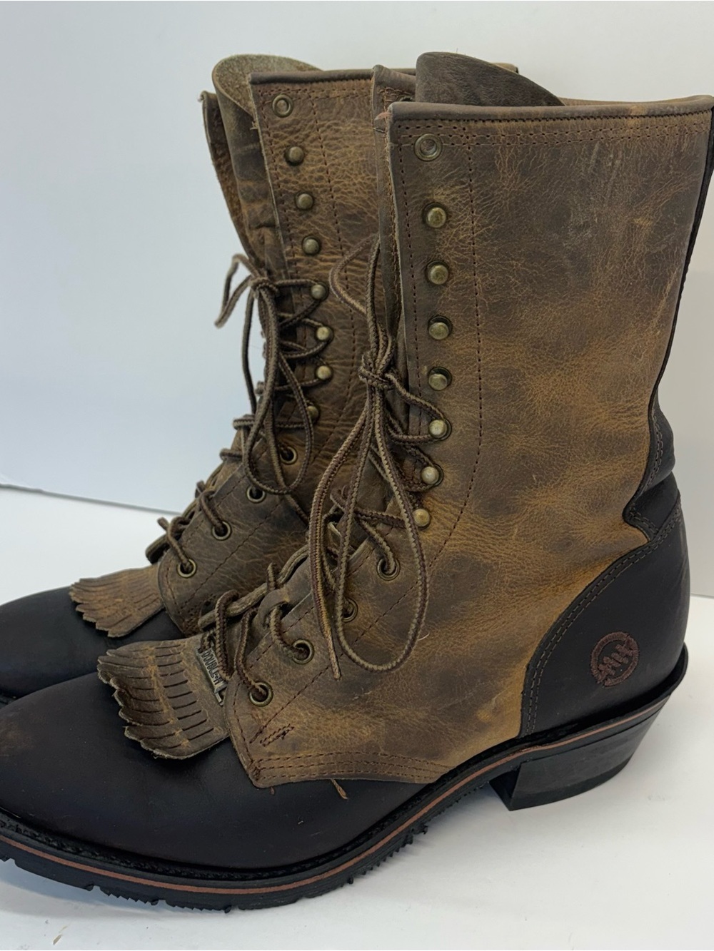 Vtg Double-H Mens Sz 8.5 B Brown Leather Packer Lacer Logger Work Logger Boots